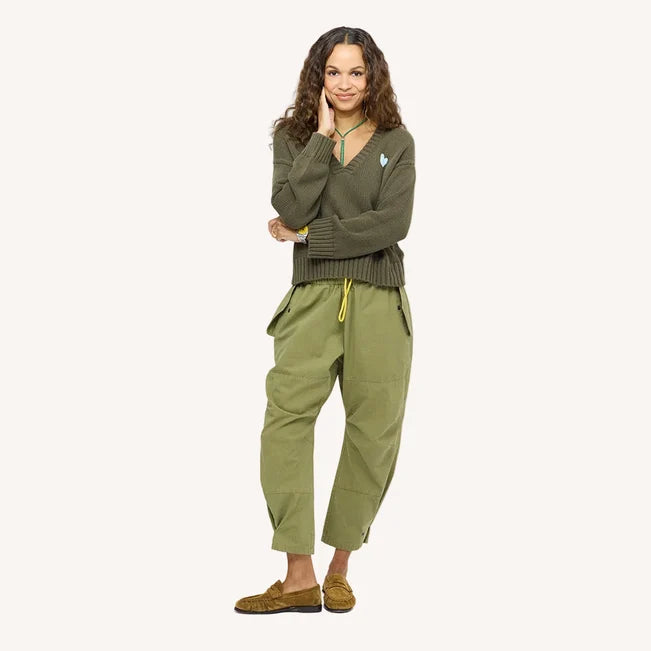 Kerri Rosenthal Saturday V Neck Sweater | Army Green