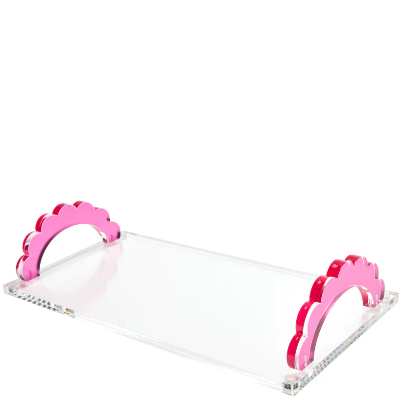 Acylic Scallop Handle Tray - (clear or pink)