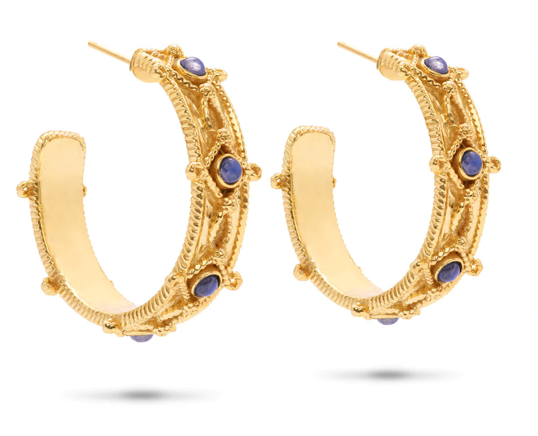 Capucine De Wulf Victoria Hoop Earrings in Hammered Gold/Blue Labradorite