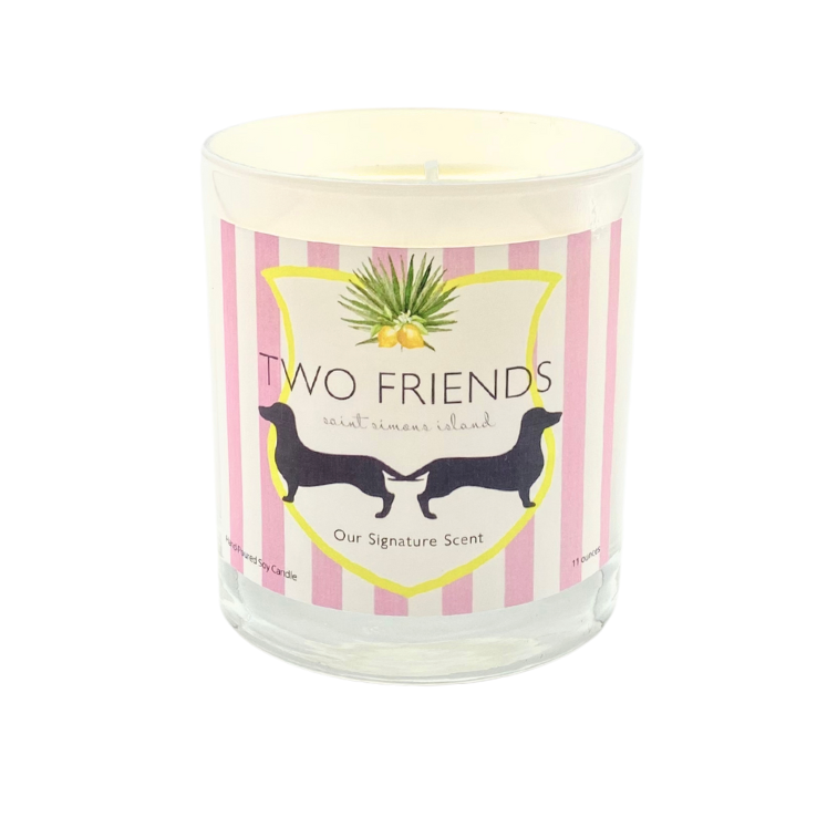 Two Friends Painted Glass Candle with White Satin Box