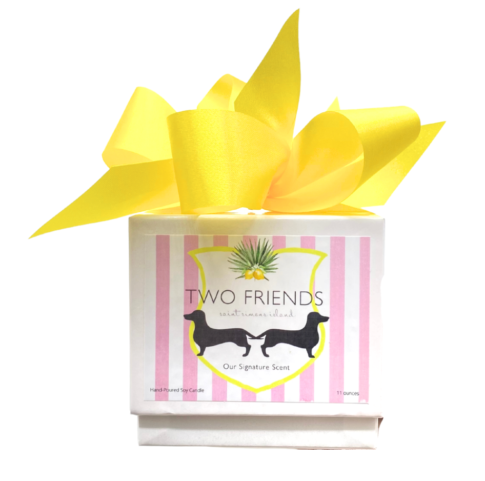 Two Friends Painted Glass Candle with White Satin Box