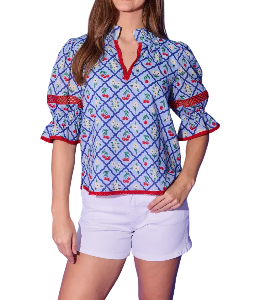 Alden Adair Lottie Top - Light Blue Cherry