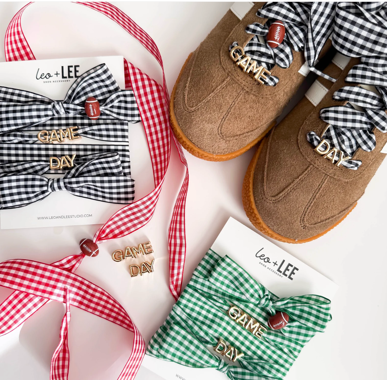 Gingham Game Day Shoe Lace & Charm Set | Red