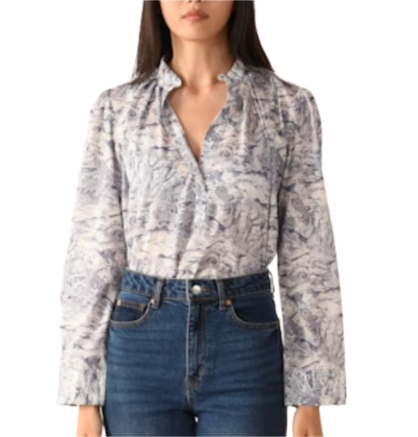 CISSA Blue Toile Pleated Shoulder Shirt