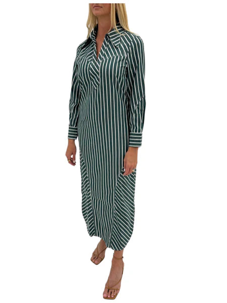 Anna Cate Drew Midi Dress - Hunter Poplin Stripe