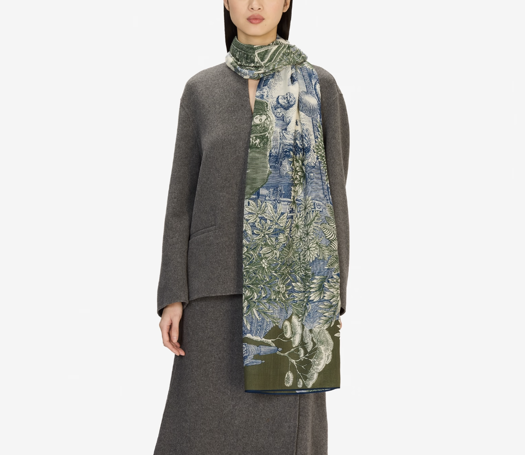 Inoui Wool Silk Piranes Khaki Scarf