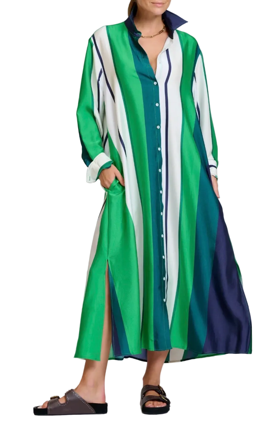 SHIRTY  Luxe Luna Longline Dress - Navy and Green