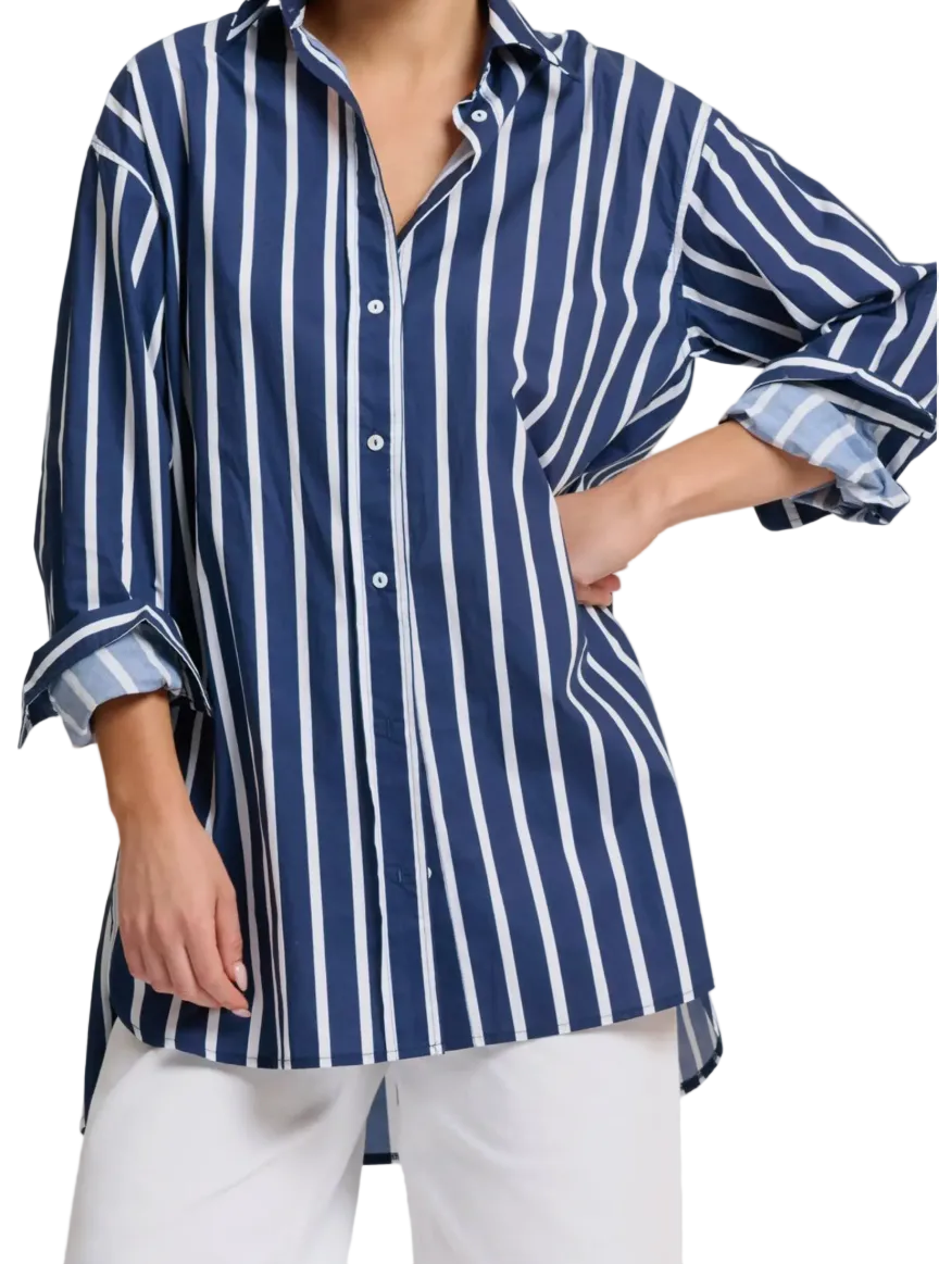 SHIRTY Boyfriend Shirt Navy Thick Stripe