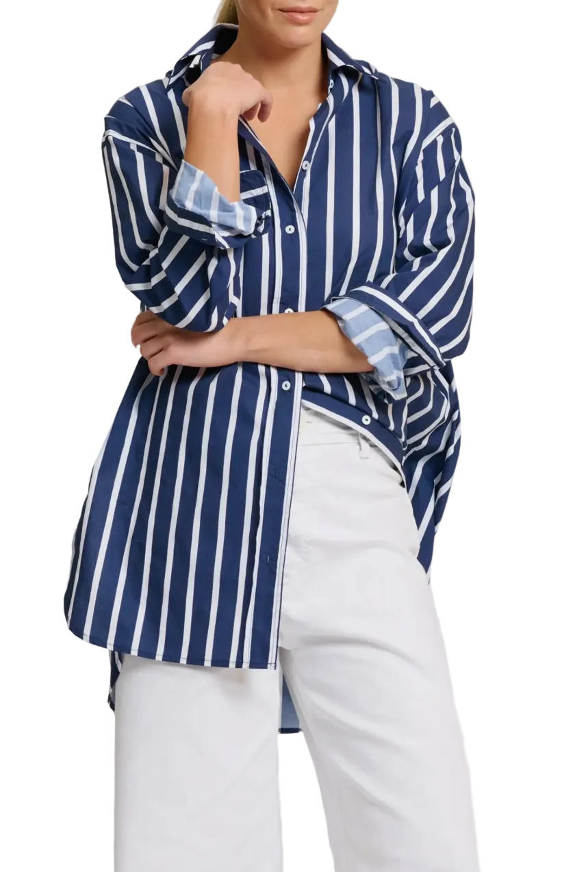 SHIRTY Boyfriend Shirt Navy Thick Stripe
