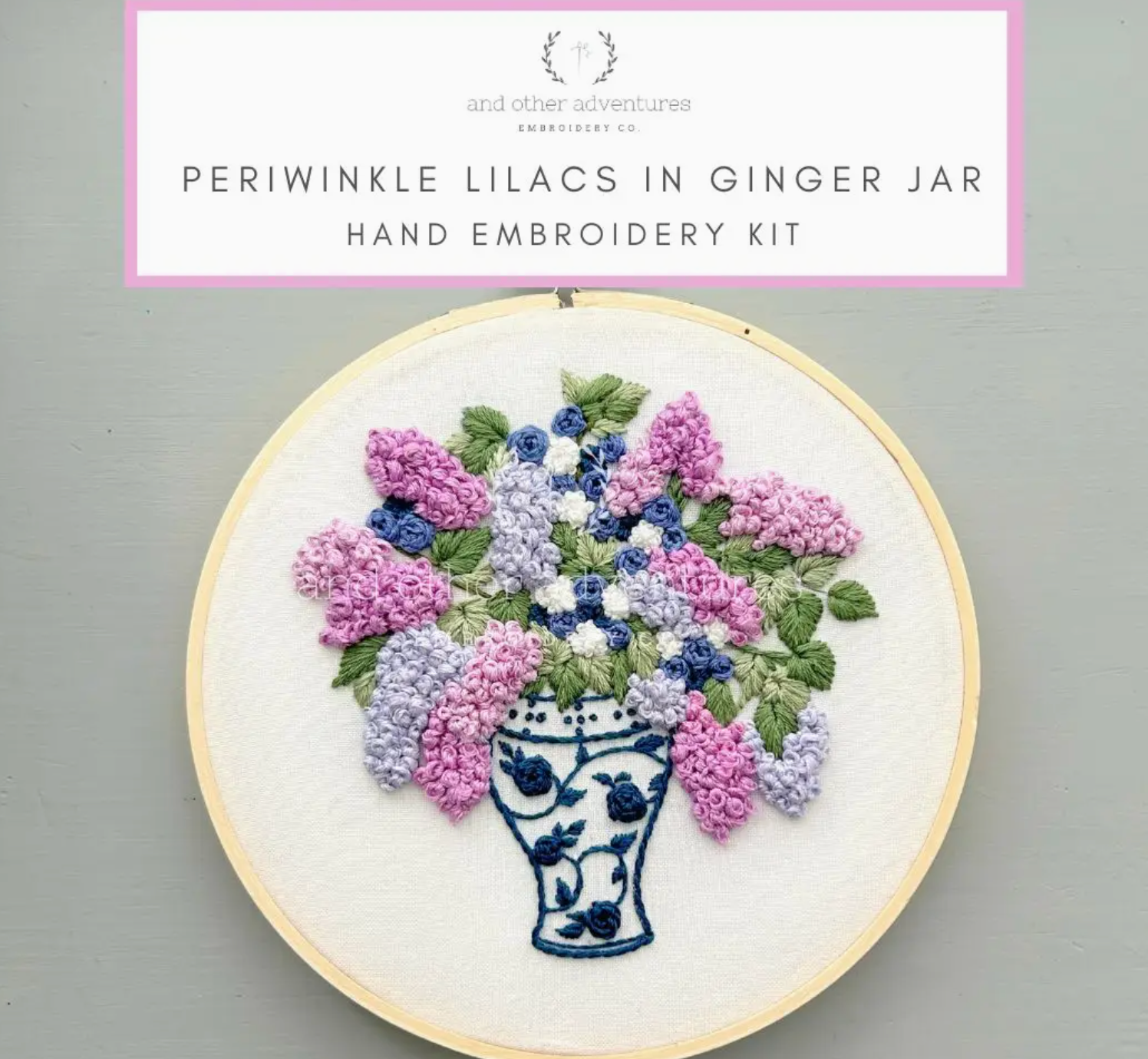 Hand Embroidery Kit - Periwinkle Lilacs in Ginger Jar