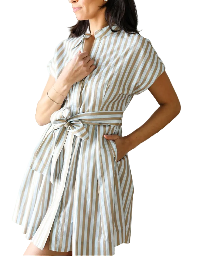Navy Bleu Winnie Dress Short | Brown Stripe