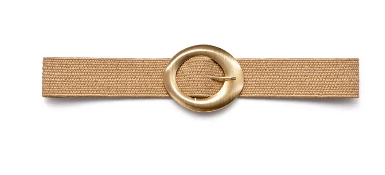 Stretch Belt with Gold Buckle - Brown and Taupe