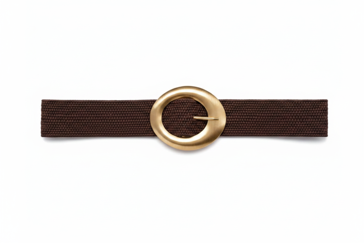 Stretch Belt with Gold Buckle - Brown and Taupe
