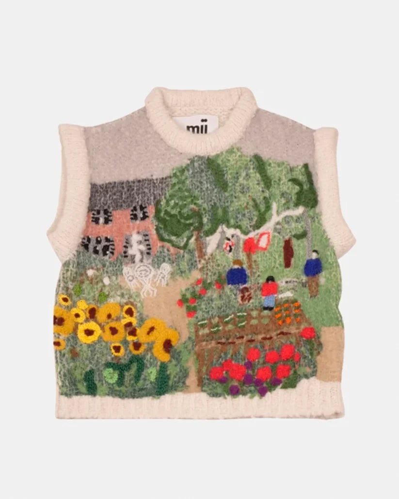 MII June Printed Hand Embroidered Sleeveless Sweater