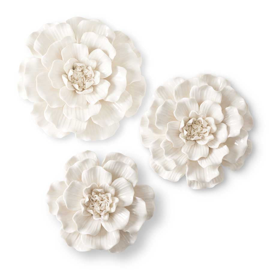 Wall Hanging Glossy Ceramic White Flowers - (three sizes)