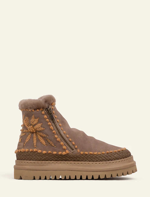 LaidBack London Floral Ankle Boot Taupe Suede Peach