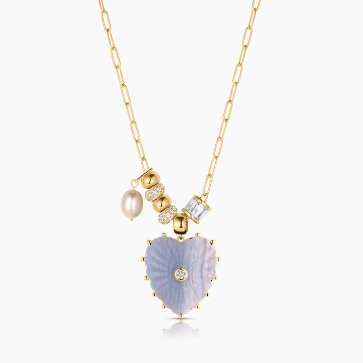 THATCH Soiree Blue Lace Heart Necklace - Up to 18"
