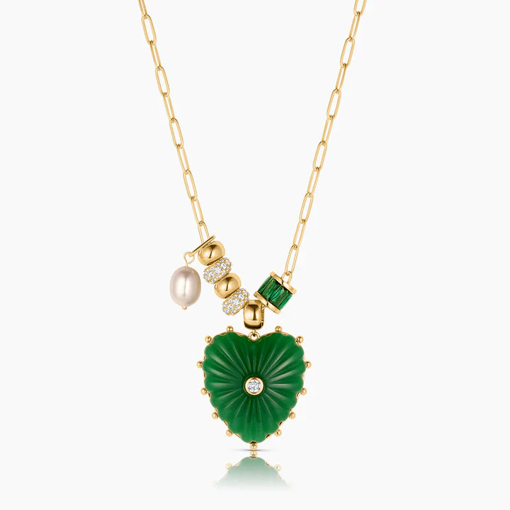 THATCH Soiree Green Jade  Heart Necklace - Up to 18"