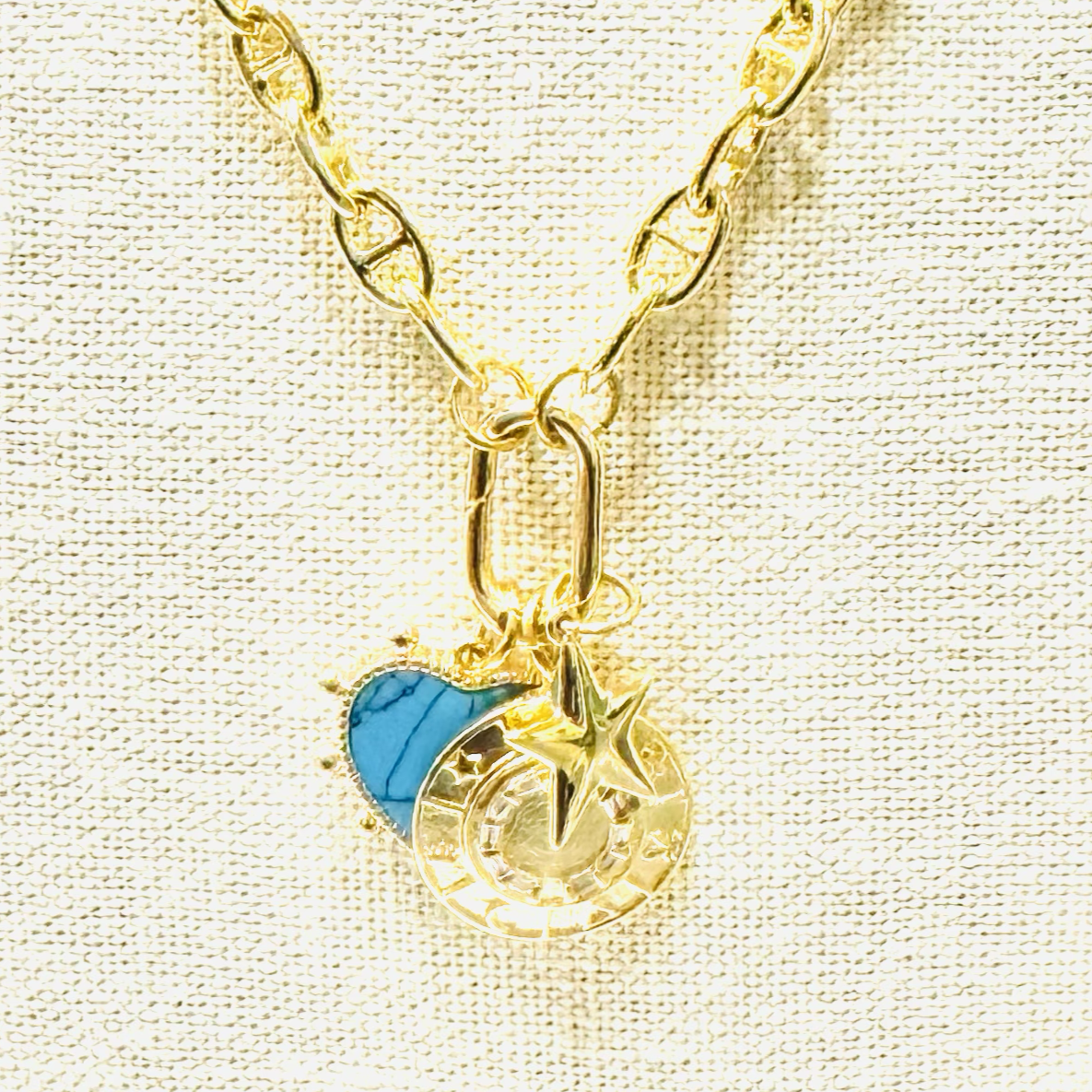 3-Charm Turquoise Heart Necklace