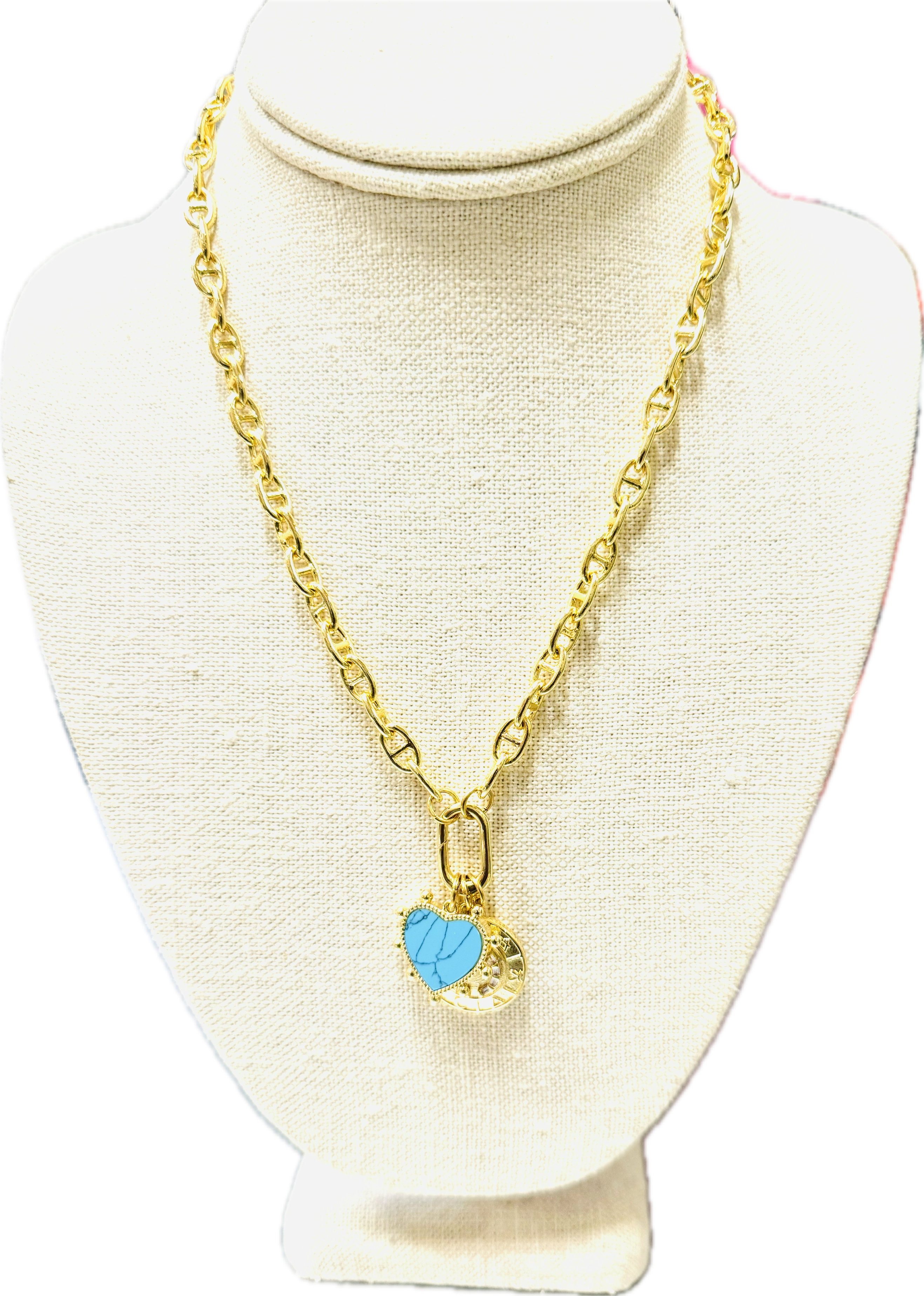 3-Charm Turquoise Heart Necklace