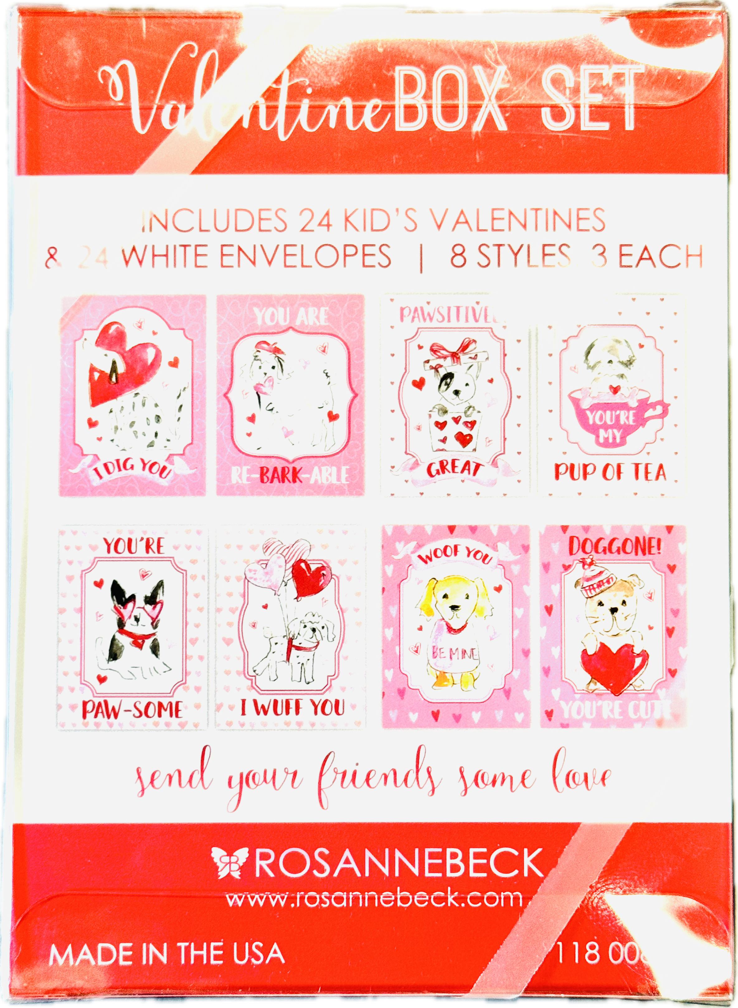 Small Valentines for Kids - Boxed Set Doggies 8 Designs - 3 Each