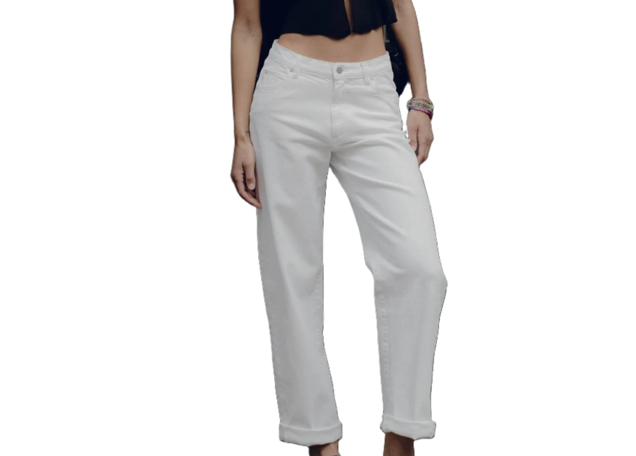DL1961 Thea Boyfriend Relaxed Tapered Cuffed Jean - White