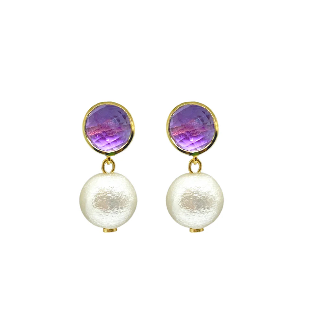 M. Donohue Triomphe Amethyst and Single Cotton Pearl Earrings