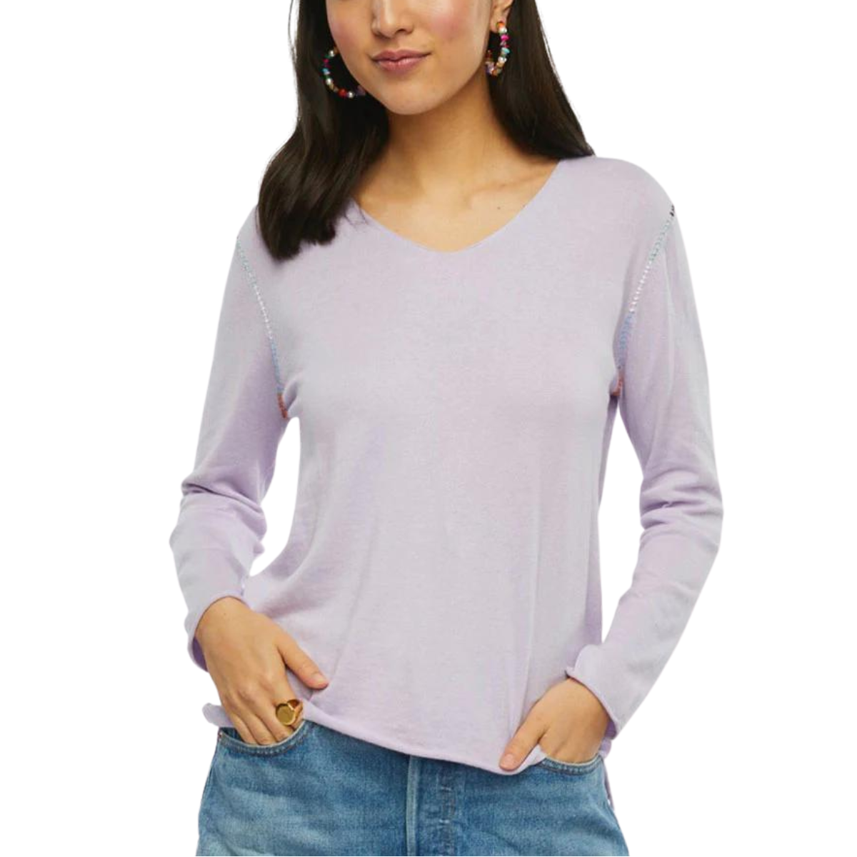 V-Neck Stitch Sweater - Lilac
