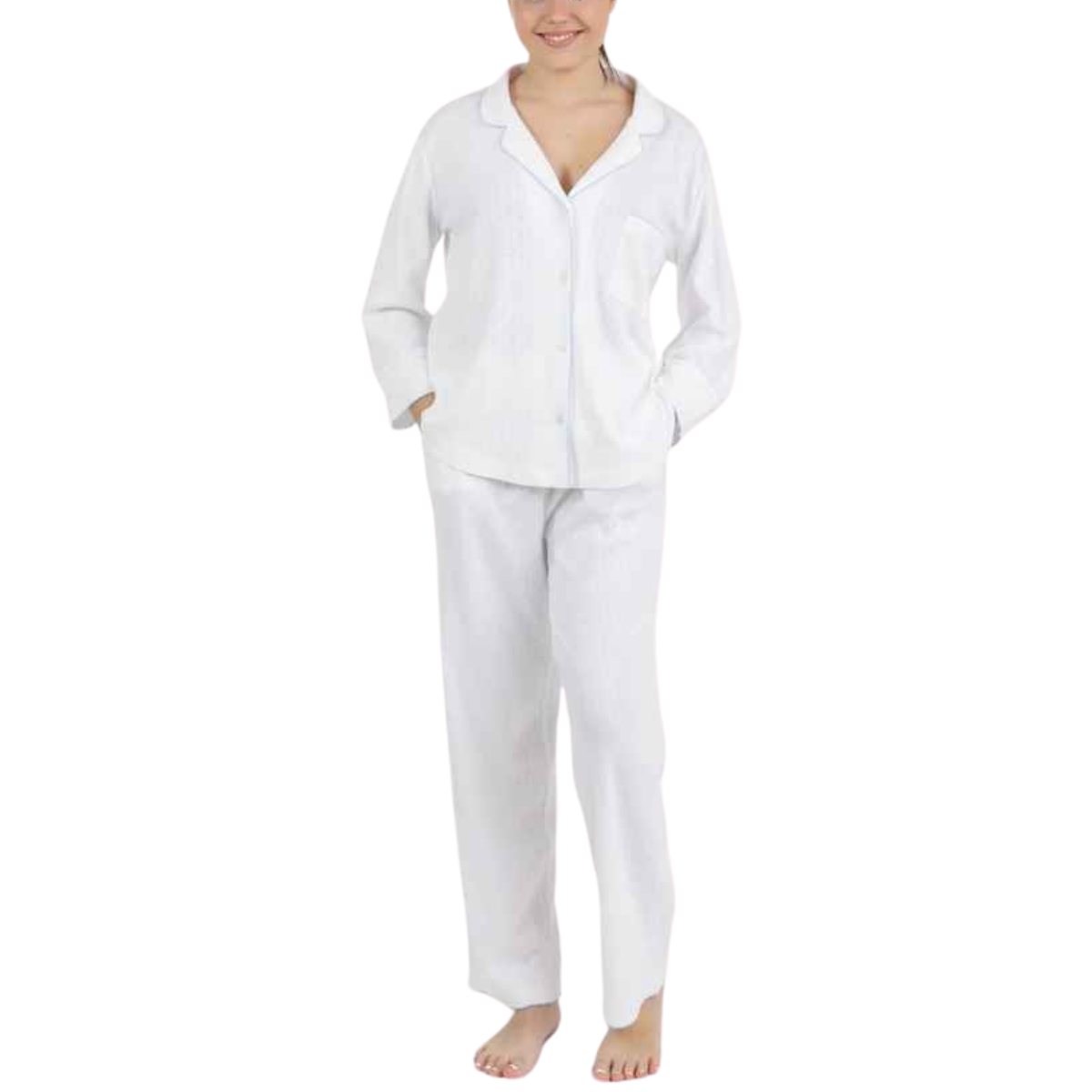 Liza Pointelle Cotton Pajamas Set - Blue