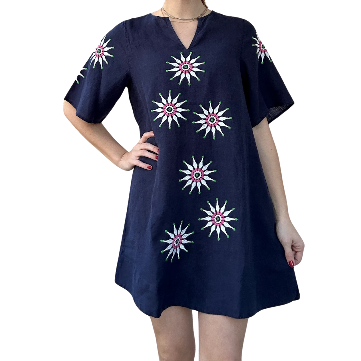 Gemma Star Flower Dress - Navy