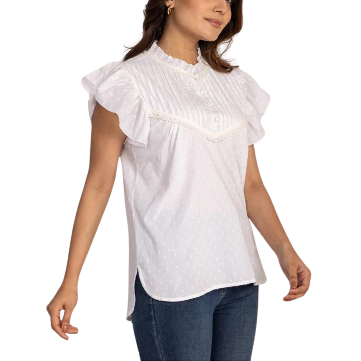 Swiss Dot Flutter Sleeve Top - (coral or white)