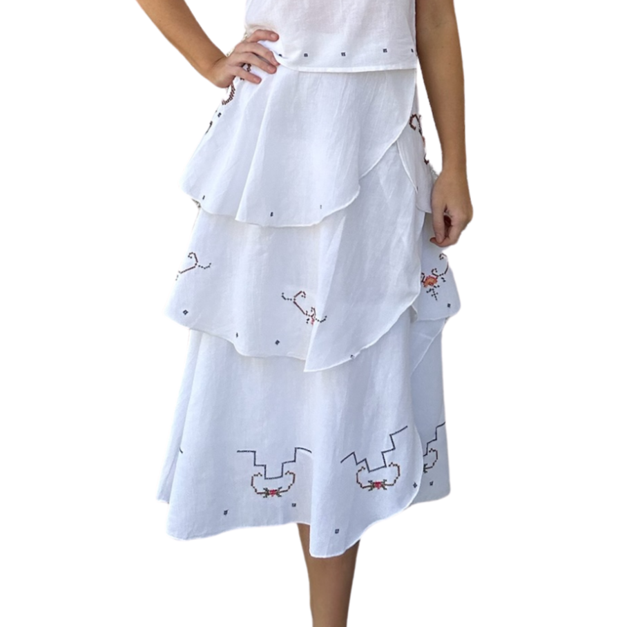 Berenice Embroidered Layered Skirt