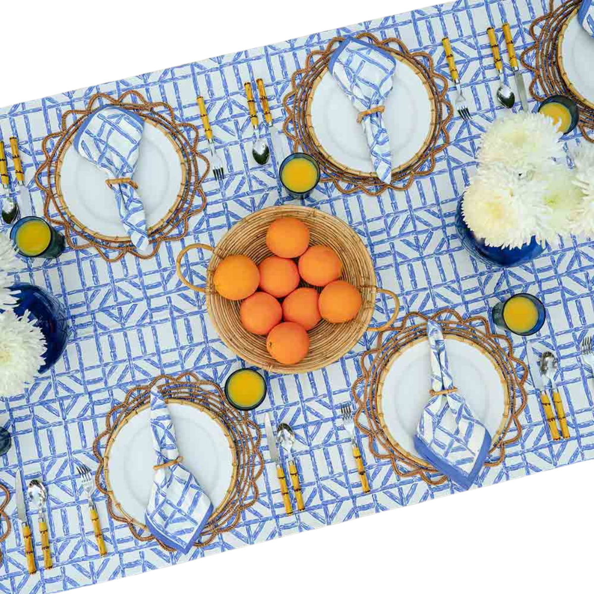 Pomegranate Blue Bamboo Tablecloth 60"x120"