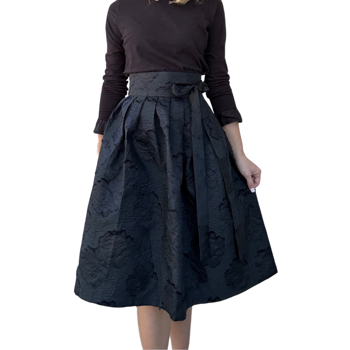Floral Print Wrap Skirt - Black