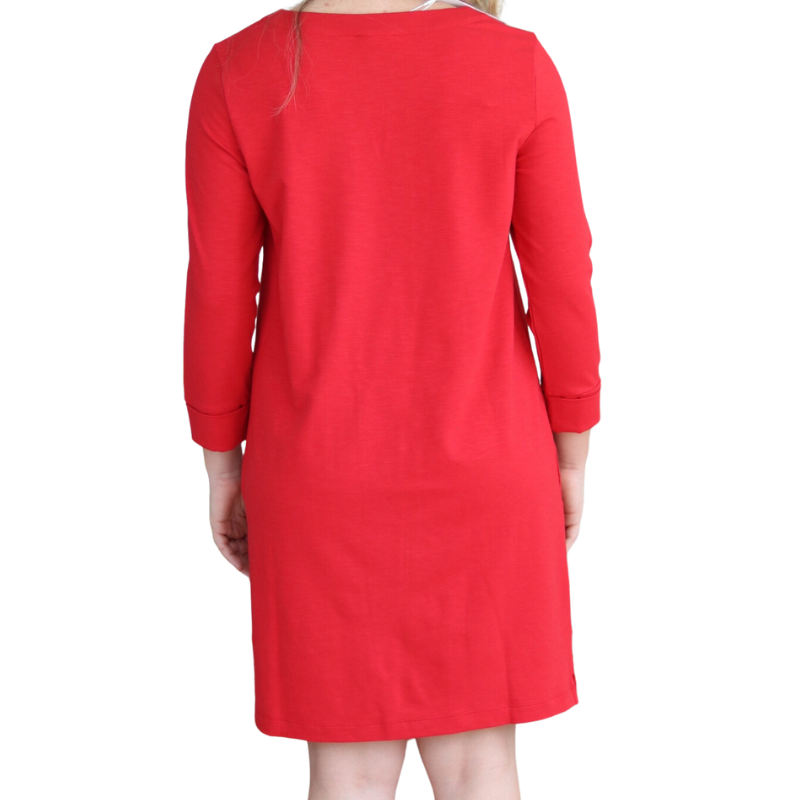 Lilla P 3/4 Sleeve Split Neck Dress - Ruby