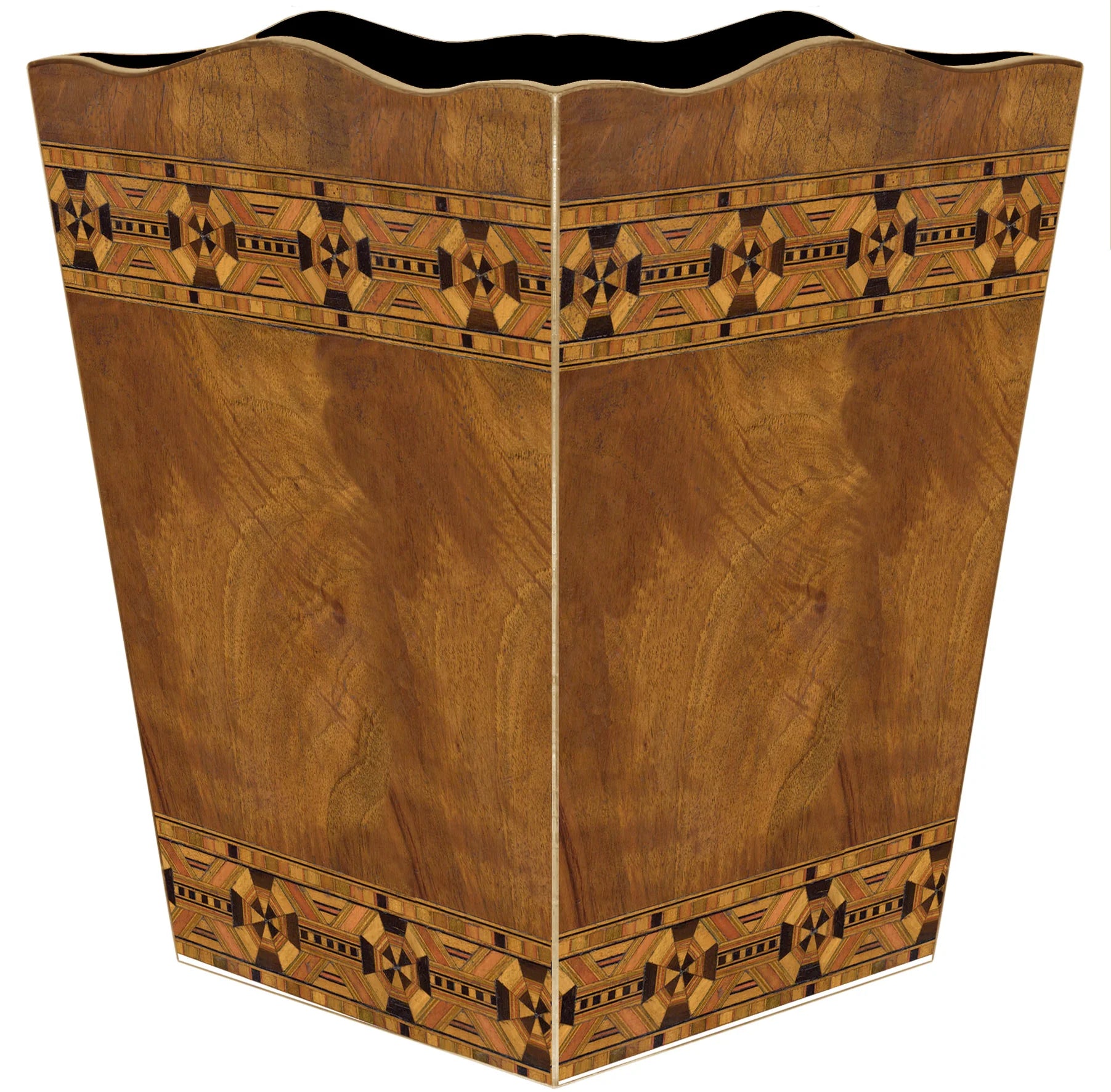 Inlaid Wood Wastebasket