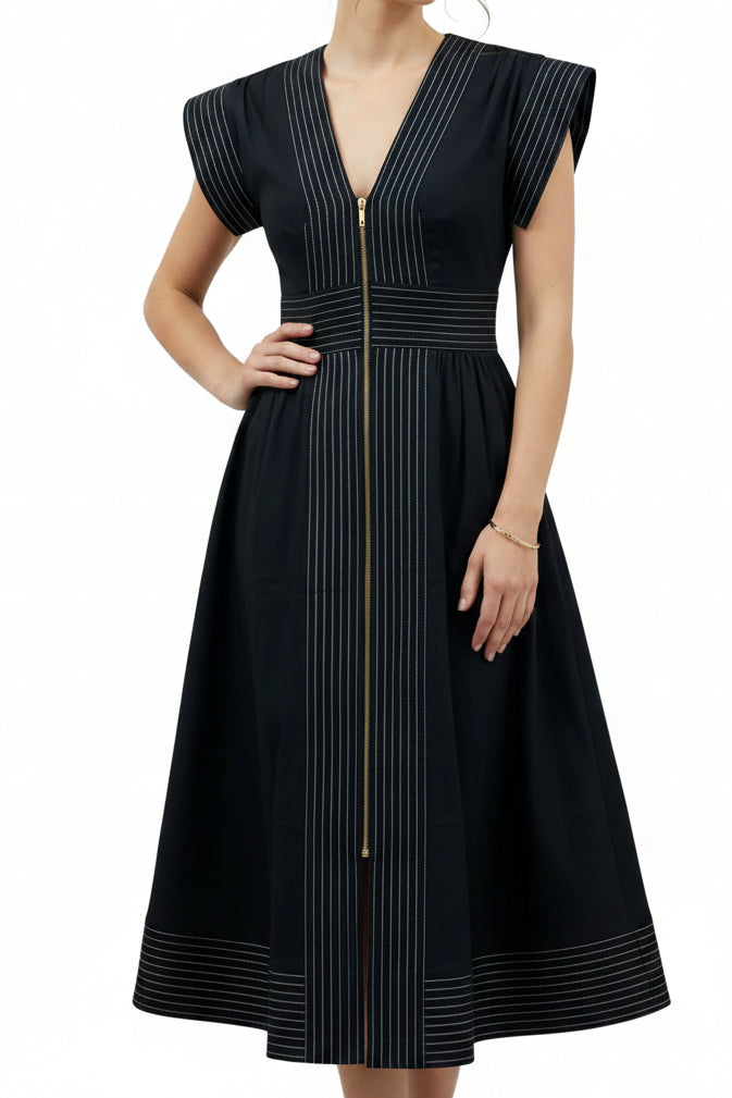 Short Sleeve Zip Up Dress | Black
