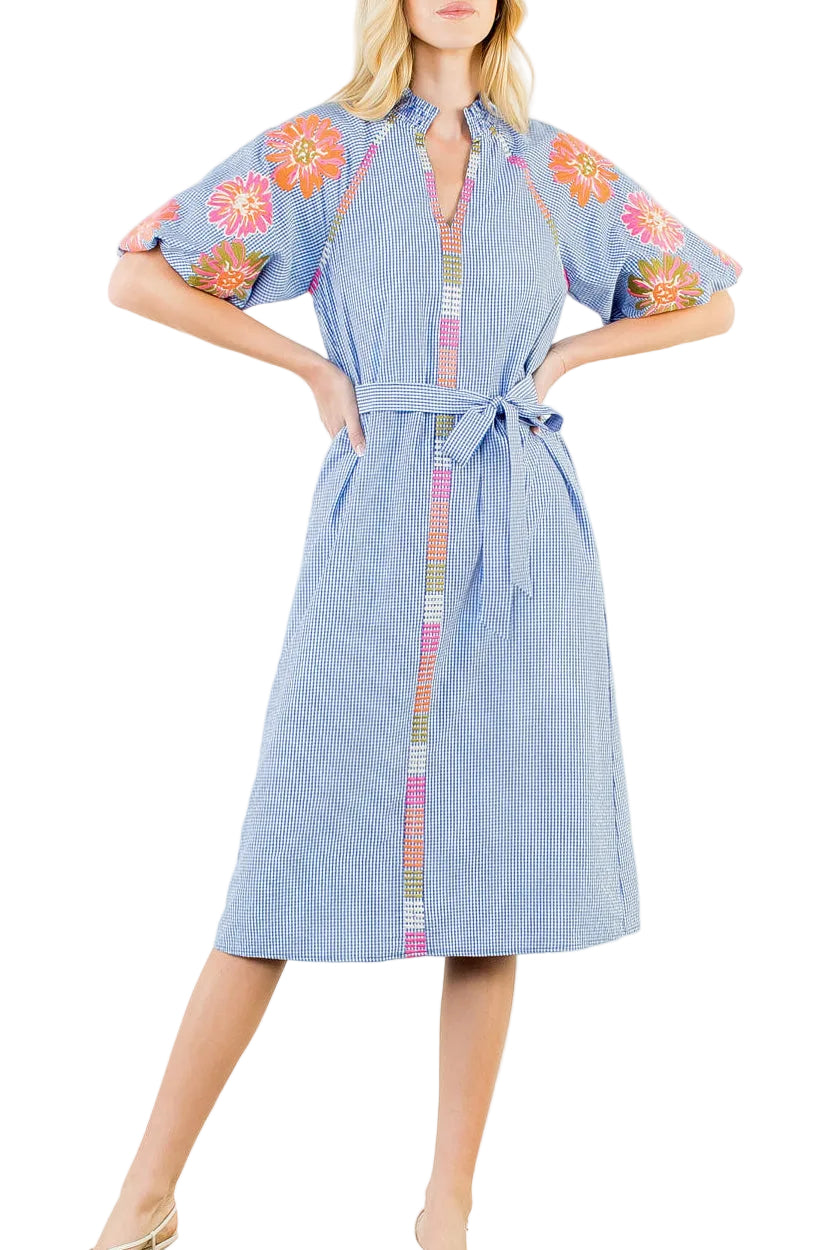 Gingham Embroidered Midi Dress