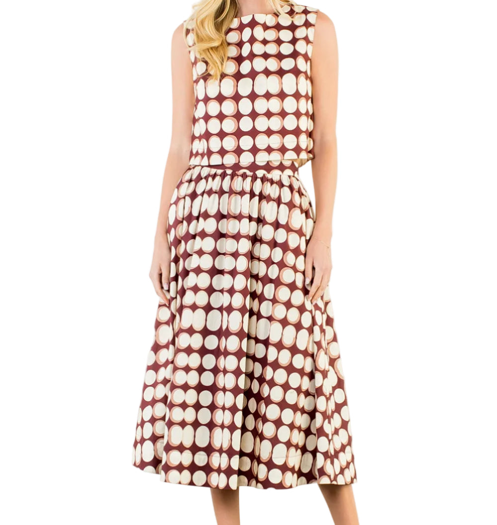 Geometric Skirt and Top Set | Brown