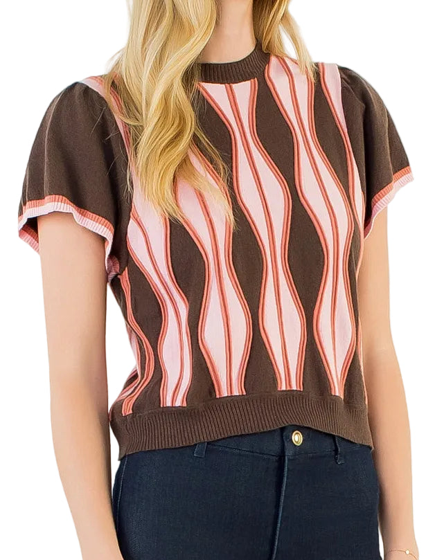 Short Sleeve Sweater Top | Brown