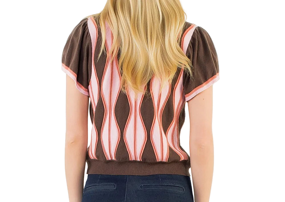 Short Sleeve Sweater Top | Brown