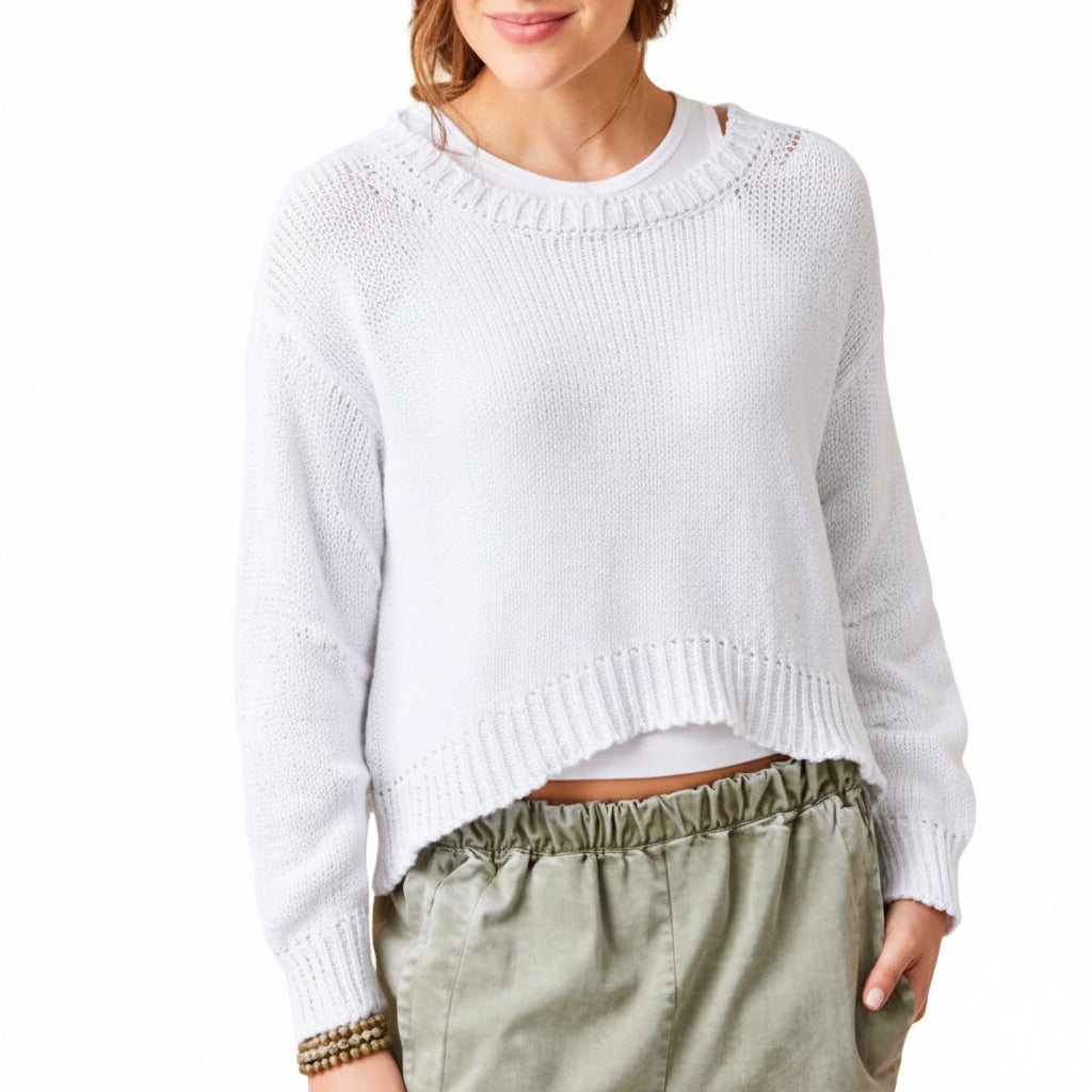Wolfie Curved Hem Cotton Knit Sweater