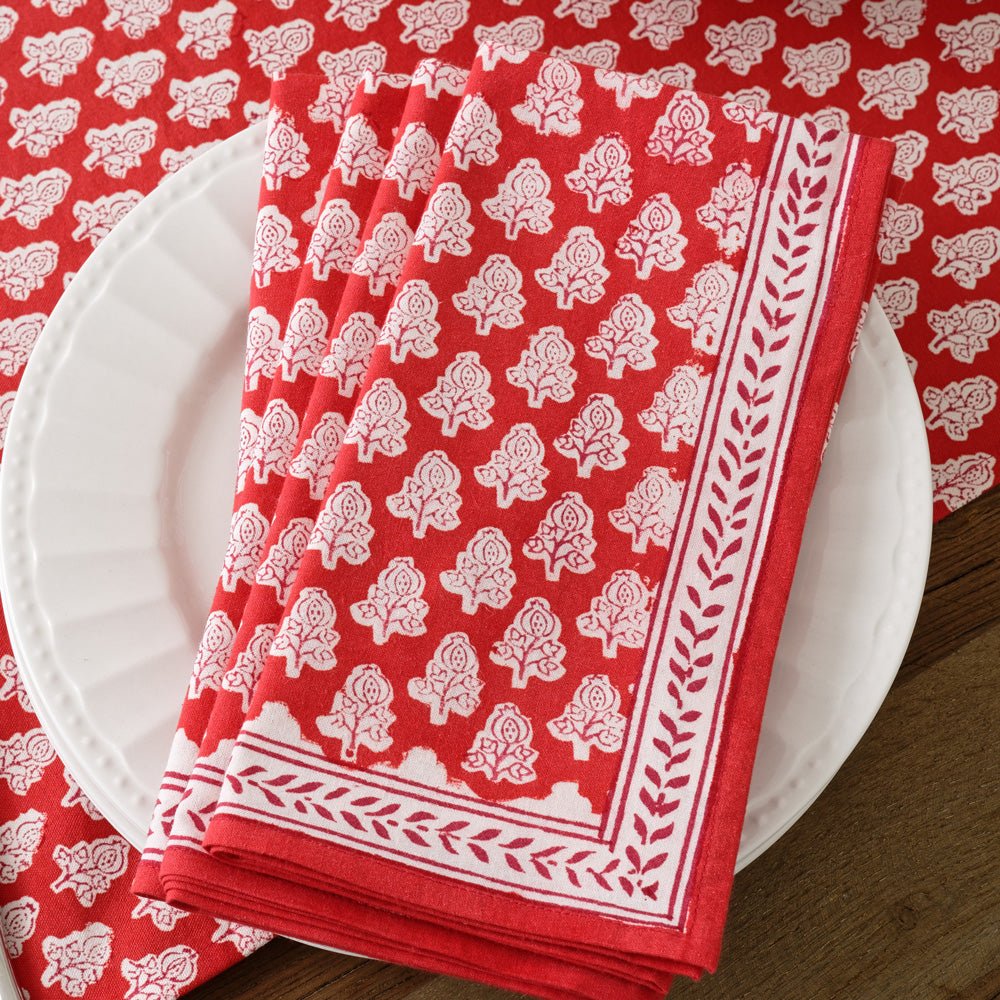 Pomegranate Pom Buti Red Napkin - Set of 4
