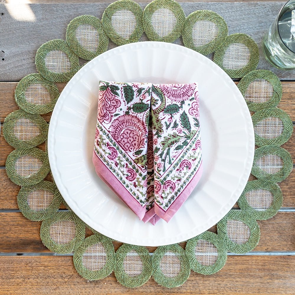 Pomegranate Woven Doodles Green Scalloped Placemats - Set of 4
