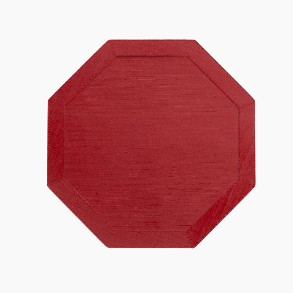 Pomegranate Silk Red Octagonal Placemat with Frame - Set of 4