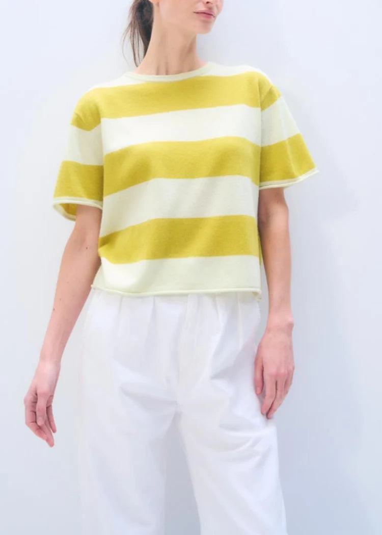 White & Warren Striped Cashmere Tee