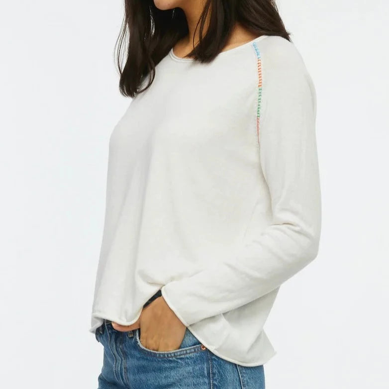 Color Stitch Sweater - White