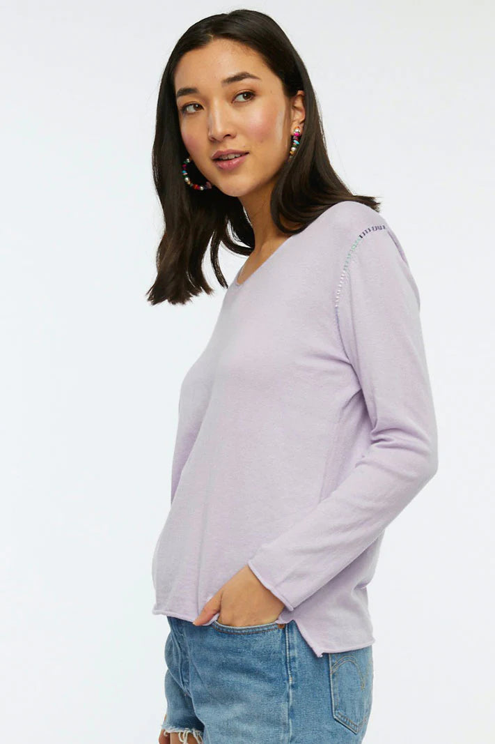 V-Neck Stitch Sweater - Lilac