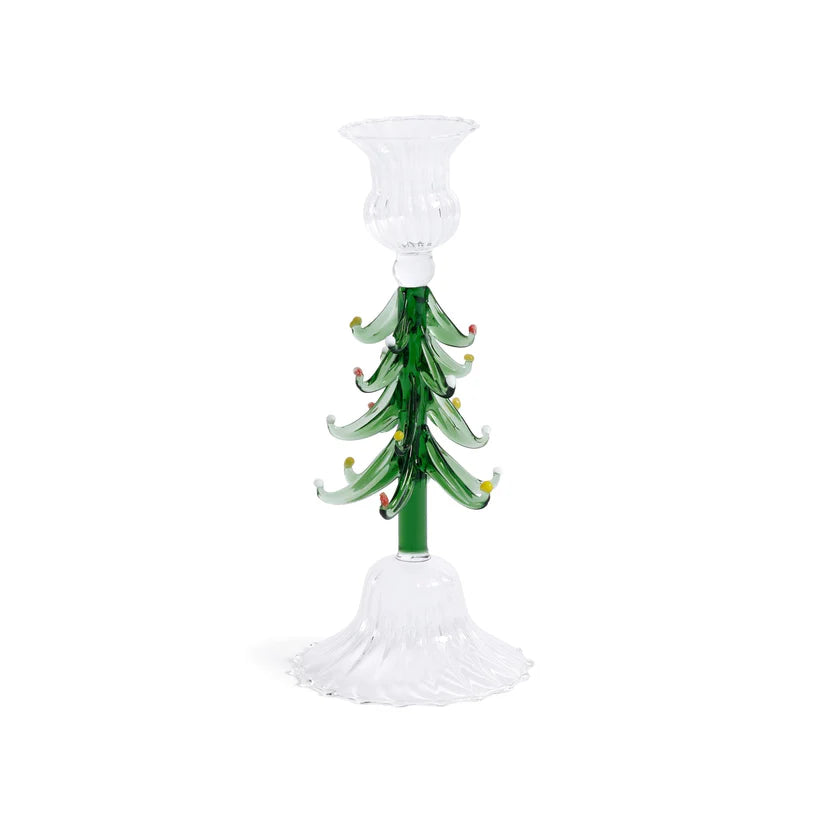 Holiday Tree Taper Holder - Clear+Green - Two Sizes
