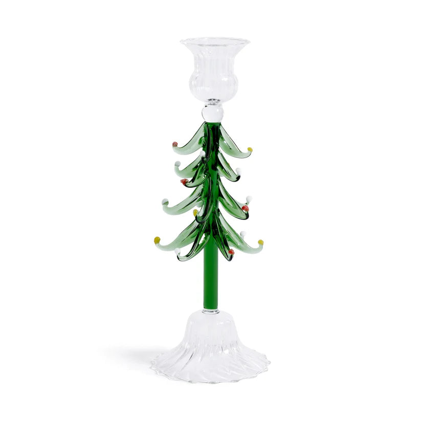 Holiday Tree Taper Holder - Clear+Green - Two Sizes
